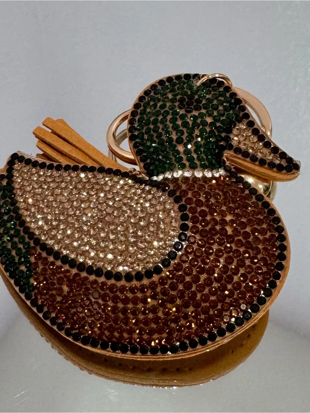 New Crystal Duck Keychain/ Bag  Charm in Brown and Green